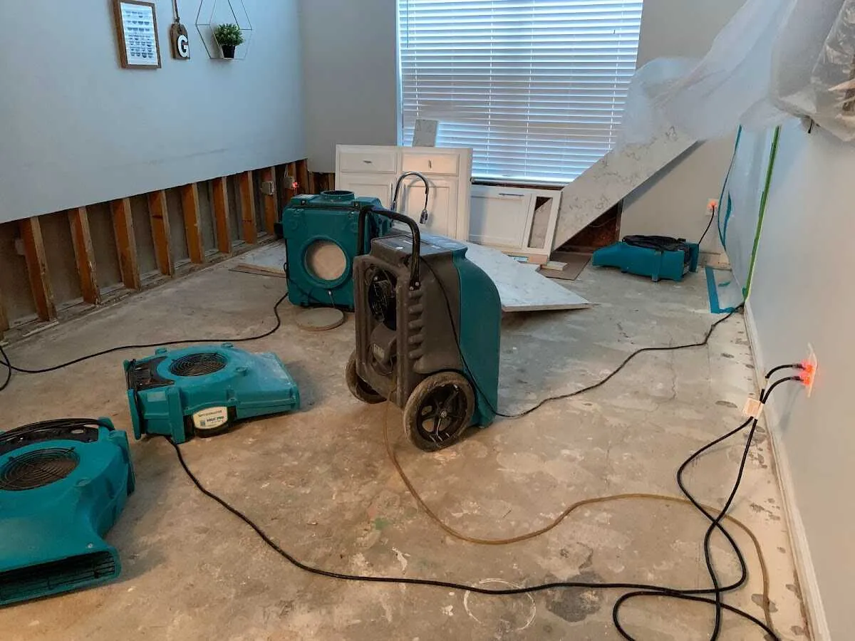 Dehumidifier in flood-cut room for Water Damage Restoration in Fortuna